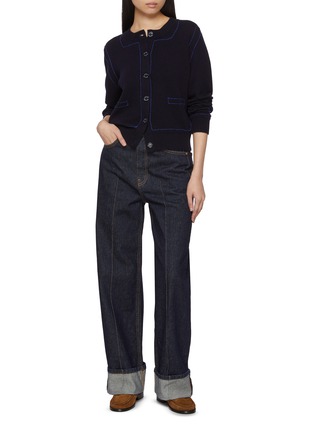 Contrast Topstitch Cashmere Knit Cardigan